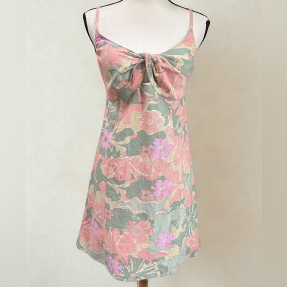 Jessica Simpson Dresses & Skirts - NWT Floral Tie-Front Linen Mini Dress in Pink & Green by Jessica Simpson